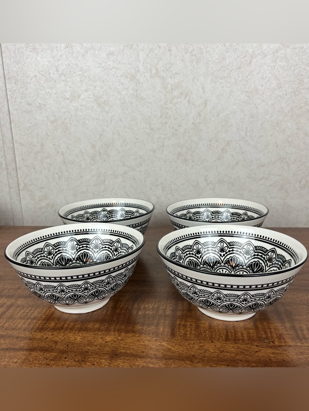 Royal Norfolk 4 Mediterranean Bowls Black White Mandela Coastal Beach Boho Henna